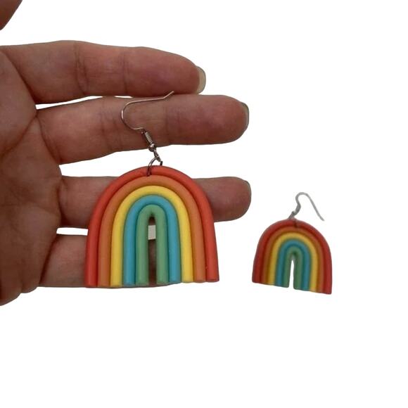 NEW Colorful Boho Rainbow Dangle Drop Earrings French Wire Hook Clay A0142 - Picture 6 of 12